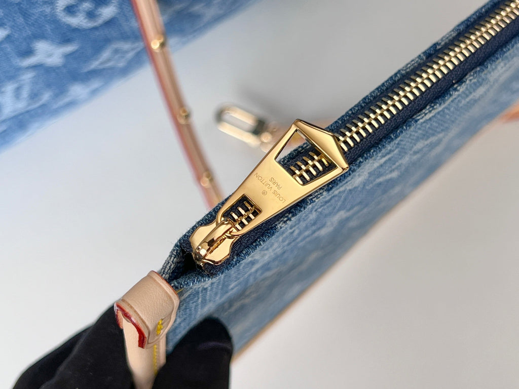 LOUIS VUITTON LV 25S CARRYALL 39 IN BLUE DENIM MONOGRAM LEATHER TRIM