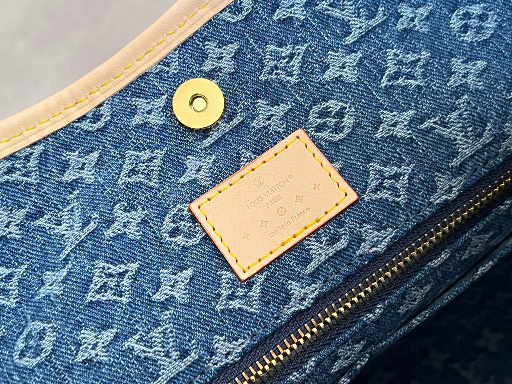 LOUIS VUITTON LV 25S CARRYALL 39 IN BLUE DENIM MONOGRAM LEATHER TRIM