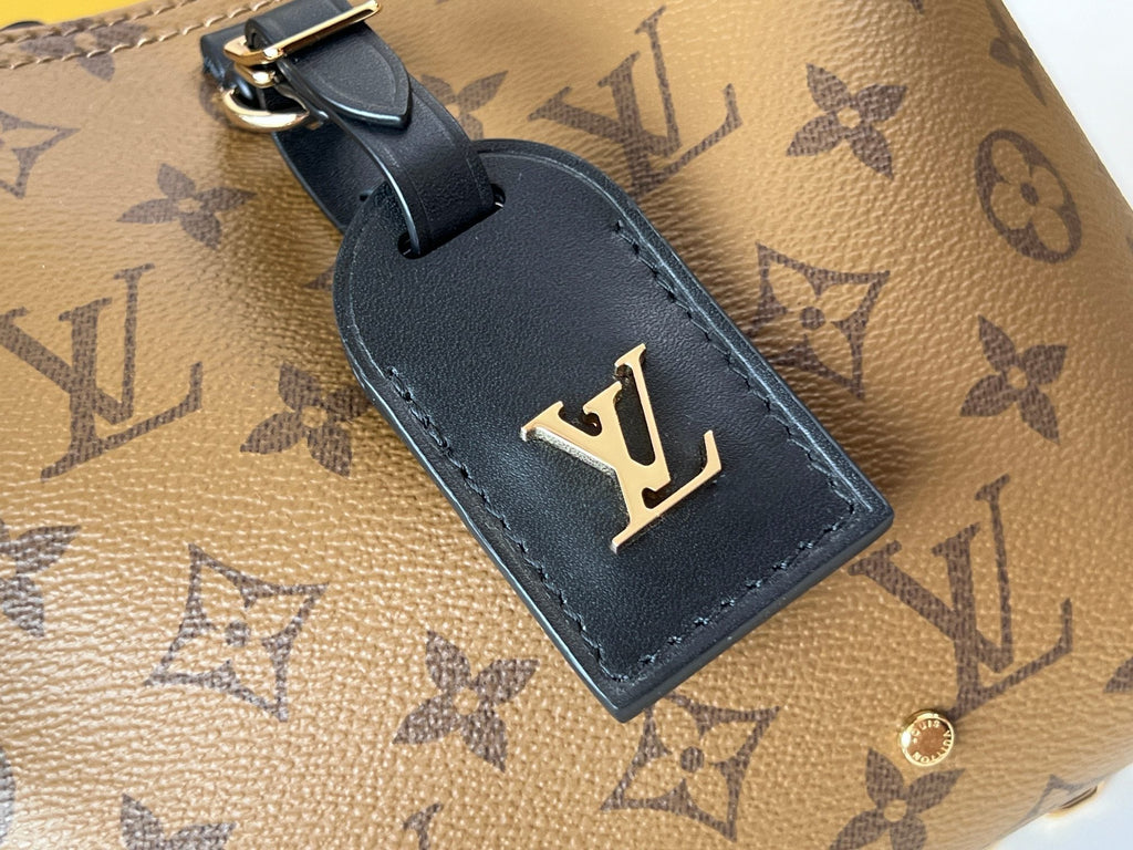 LOUIS VUITTON LV 25S ATLANTIS BB 17 IN CARAMEL BEIGE MONOGRAM COATED CANVAS LEATHER TRIM BLACK