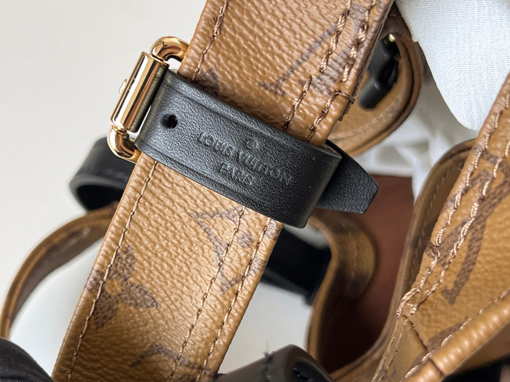 LOUIS VUITTON LV 25S ATLANTIS BB 17 IN CARAMEL BEIGE MONOGRAM COATED CANVAS LEATHER TRIM BLACK