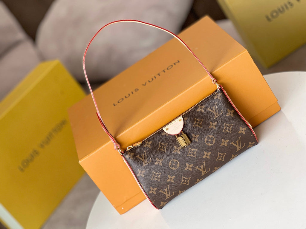 LOUIS VUITTON LV 25S POCHETTE TIRETTE 22 IN DARK BROWN MONOGRAM CANVAS GOLD HARDWARE