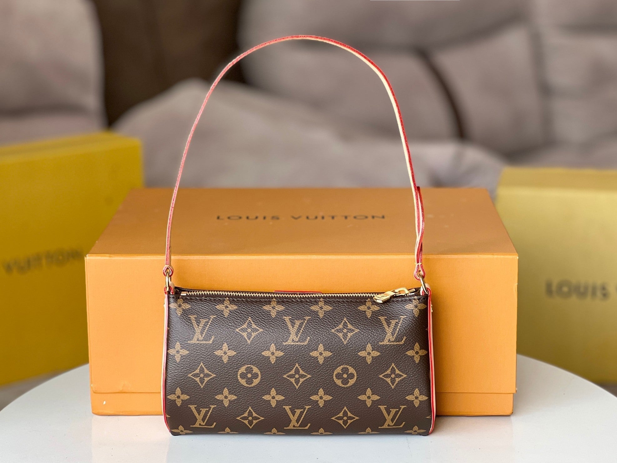 LOUIS VUITTON LV 25S POCHETTE TIRETTE 22 IN DARK BROWN MONOGRAM CANVAS GOLD HARDWARE