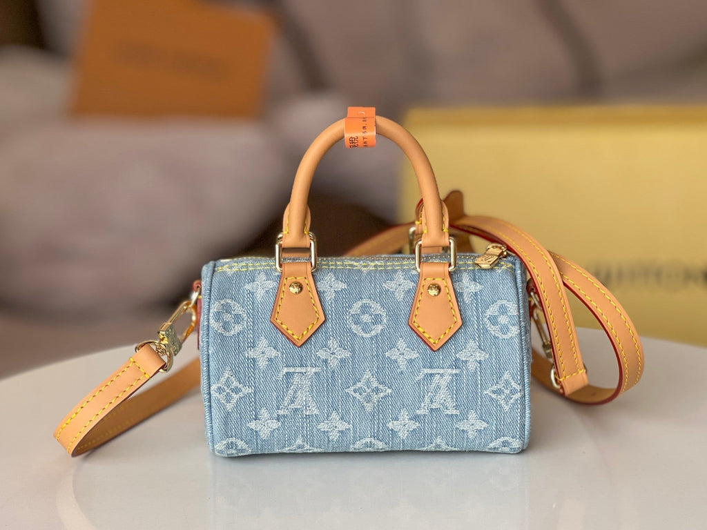 LOUIS VUITTON NANO SPEEDY 16 IN LIGHT BLUE MONOGRAM DENIM