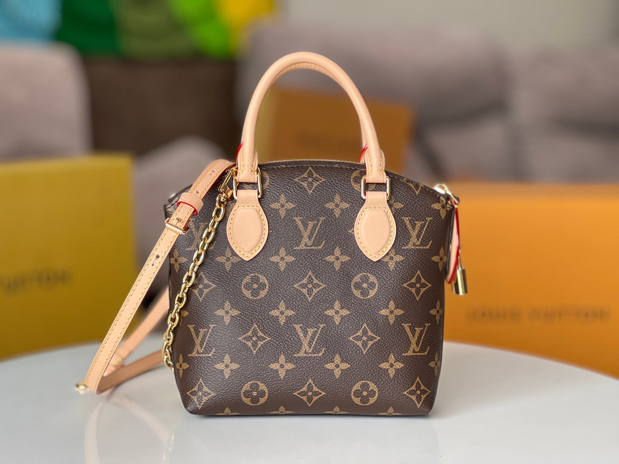 LOUIS VUITTON LV 25S LOCKIT BB 19 IN BROWN MONOGRAM COATED CANVAS GOLD HARDWARE