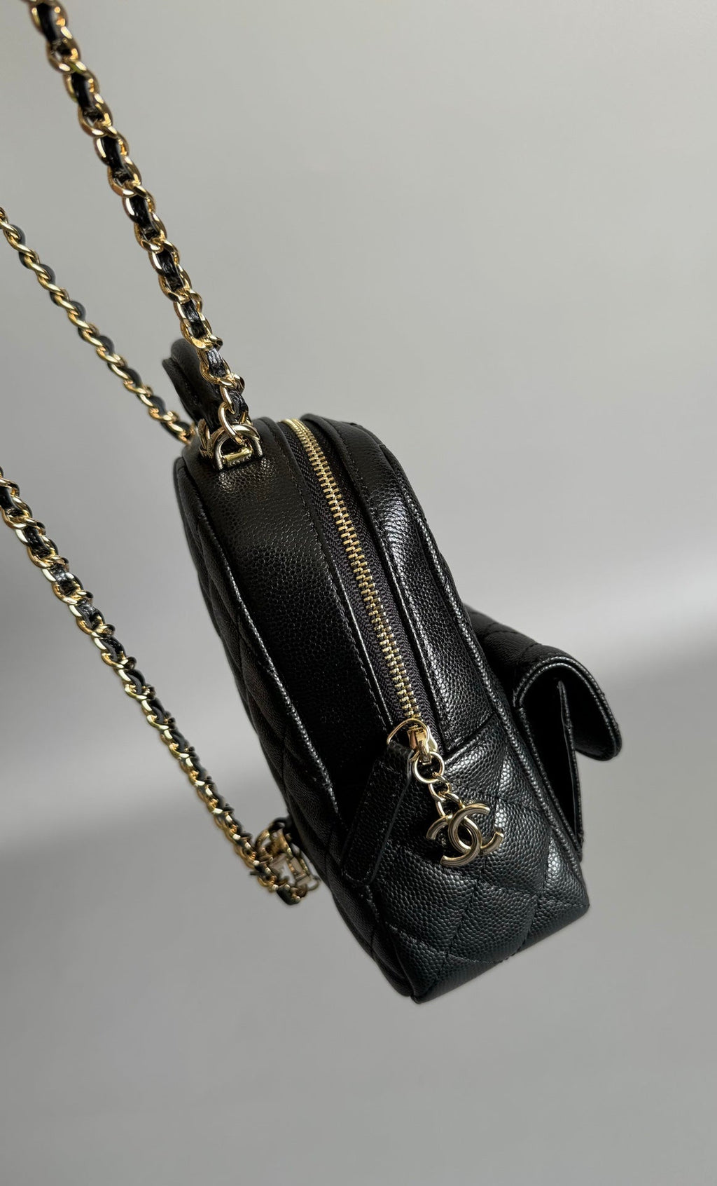 CHANEL MINI 18 BACKPACK BLACK CAVIAR LIGHT GOLD HARDWARE