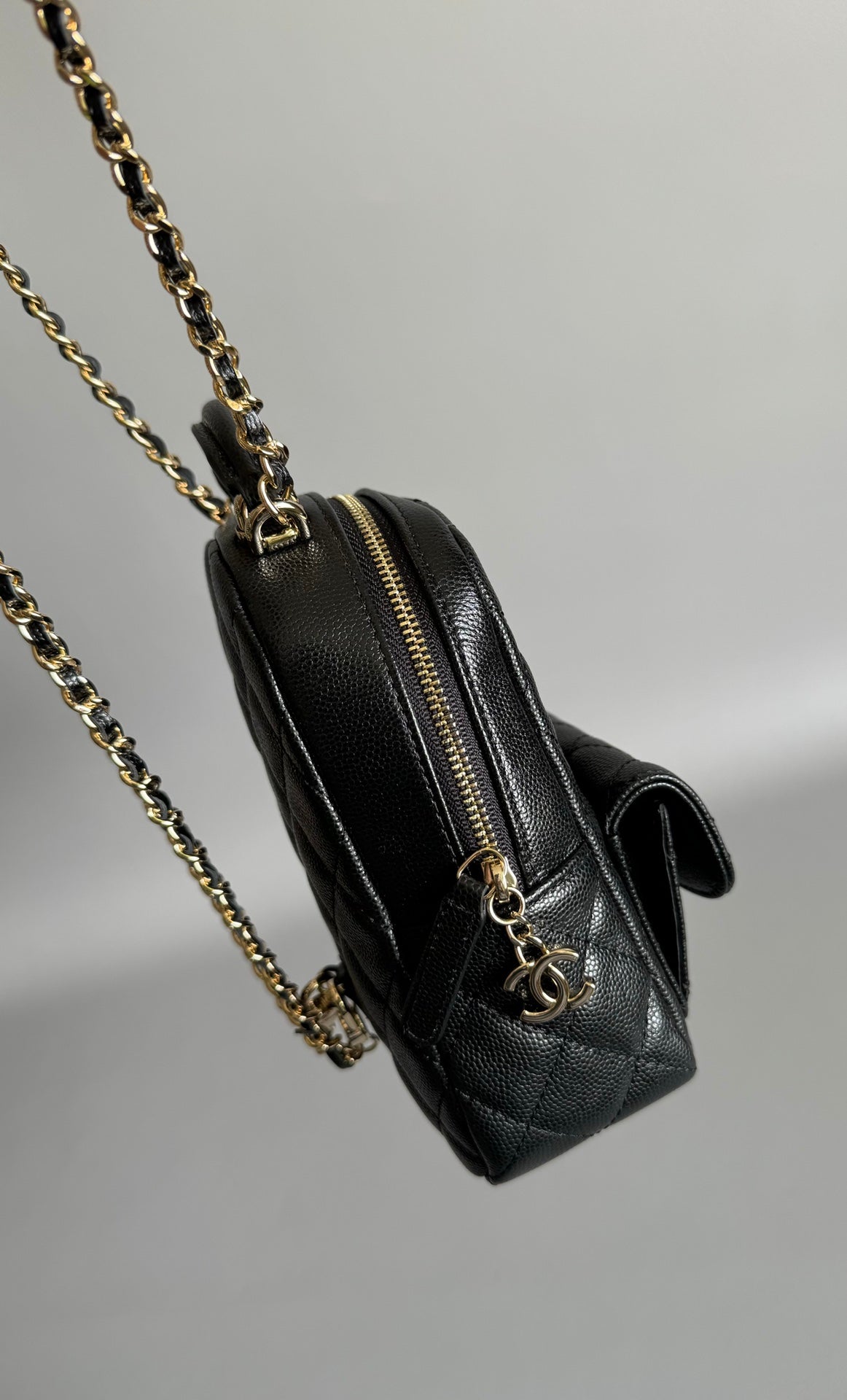 CHANEL MINI 18 BACKPACK BLACK CAVIAR LIGHT GOLD HARDWARE