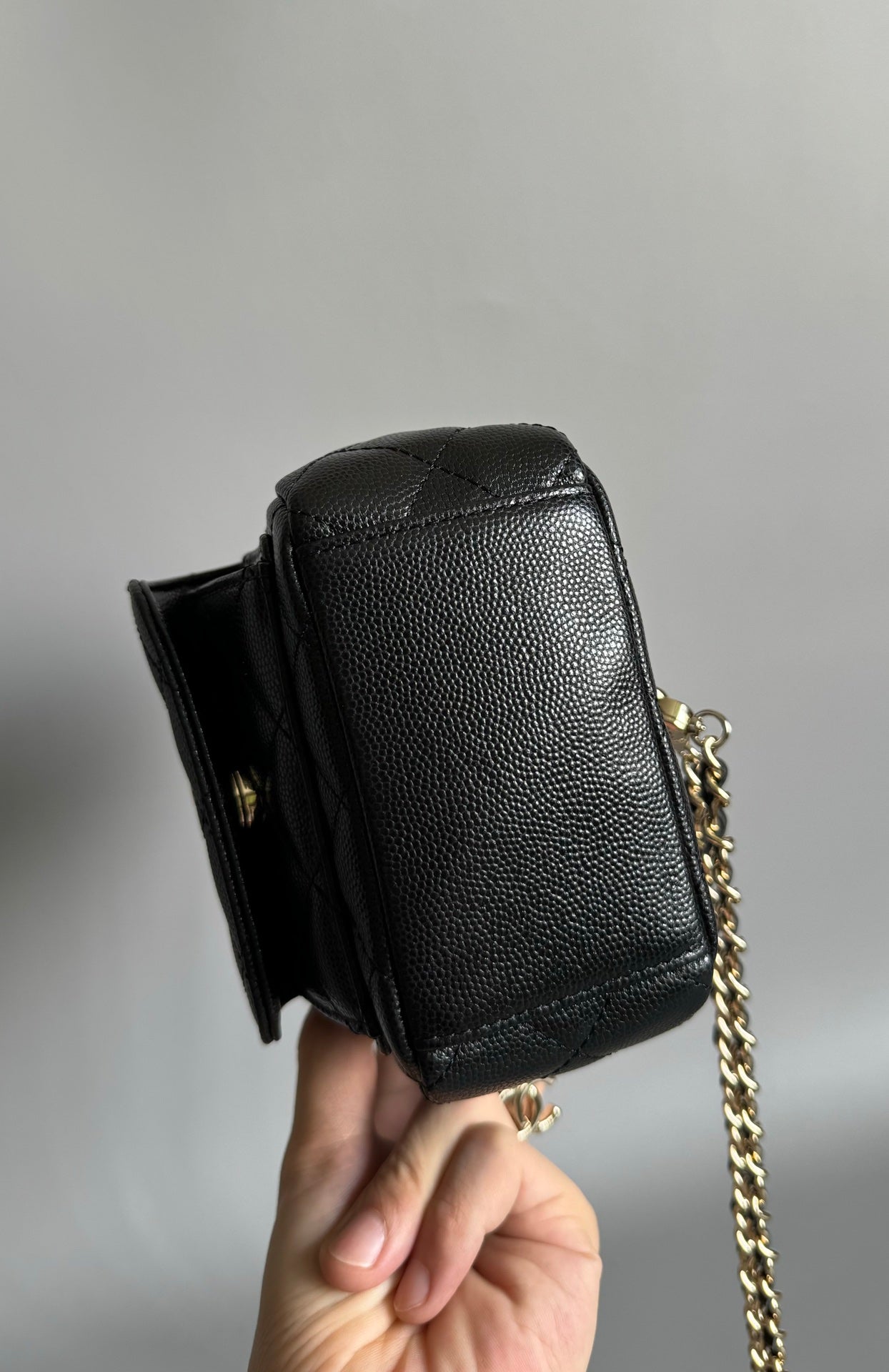 CHANEL MINI 18 BACKPACK BLACK CAVIAR LIGHT GOLD HARDWARE