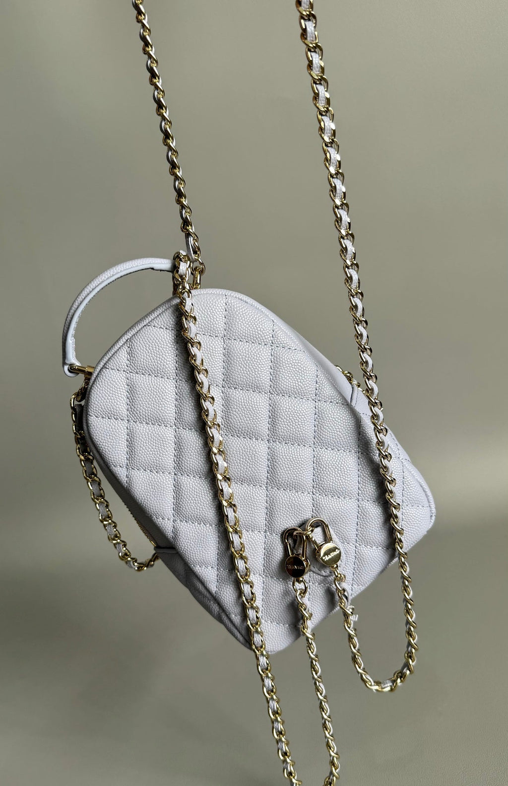 CHANEL MINI 18 BACKPACK WHITE CAVIAR LIGHT GOLD HARDWARE