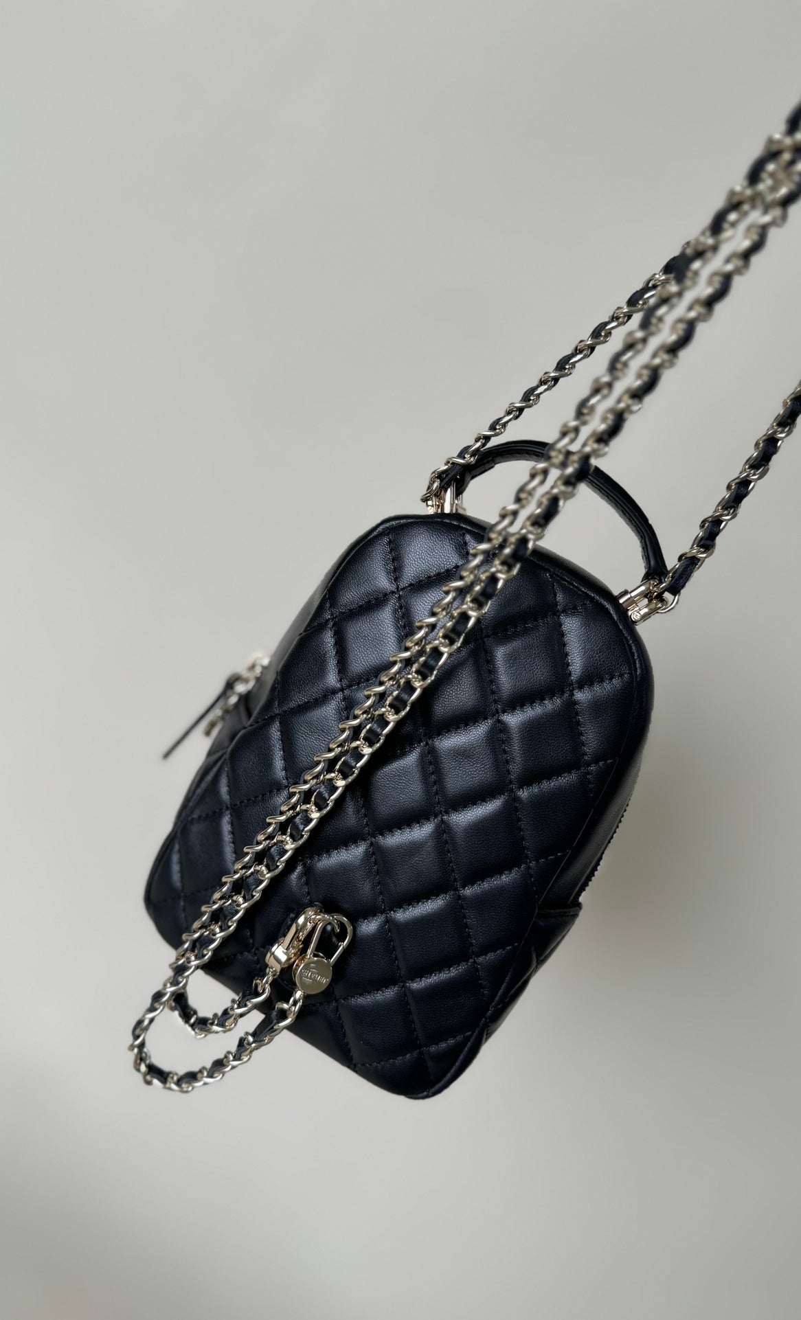 CHANEL MINI 18 BACKPACK BLACK LAMBSKIN LIGHT GOLD HARDWARE