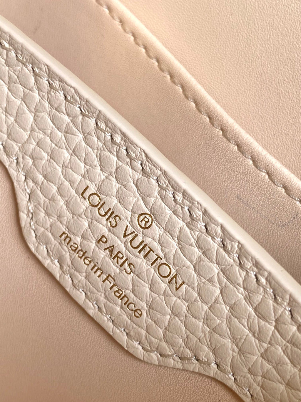 LOUIS VUITTON CAPUCINES NANO 16 IN PEARL WHITE MIX SKY BLUE TAURILLON GOLD HARDWARE