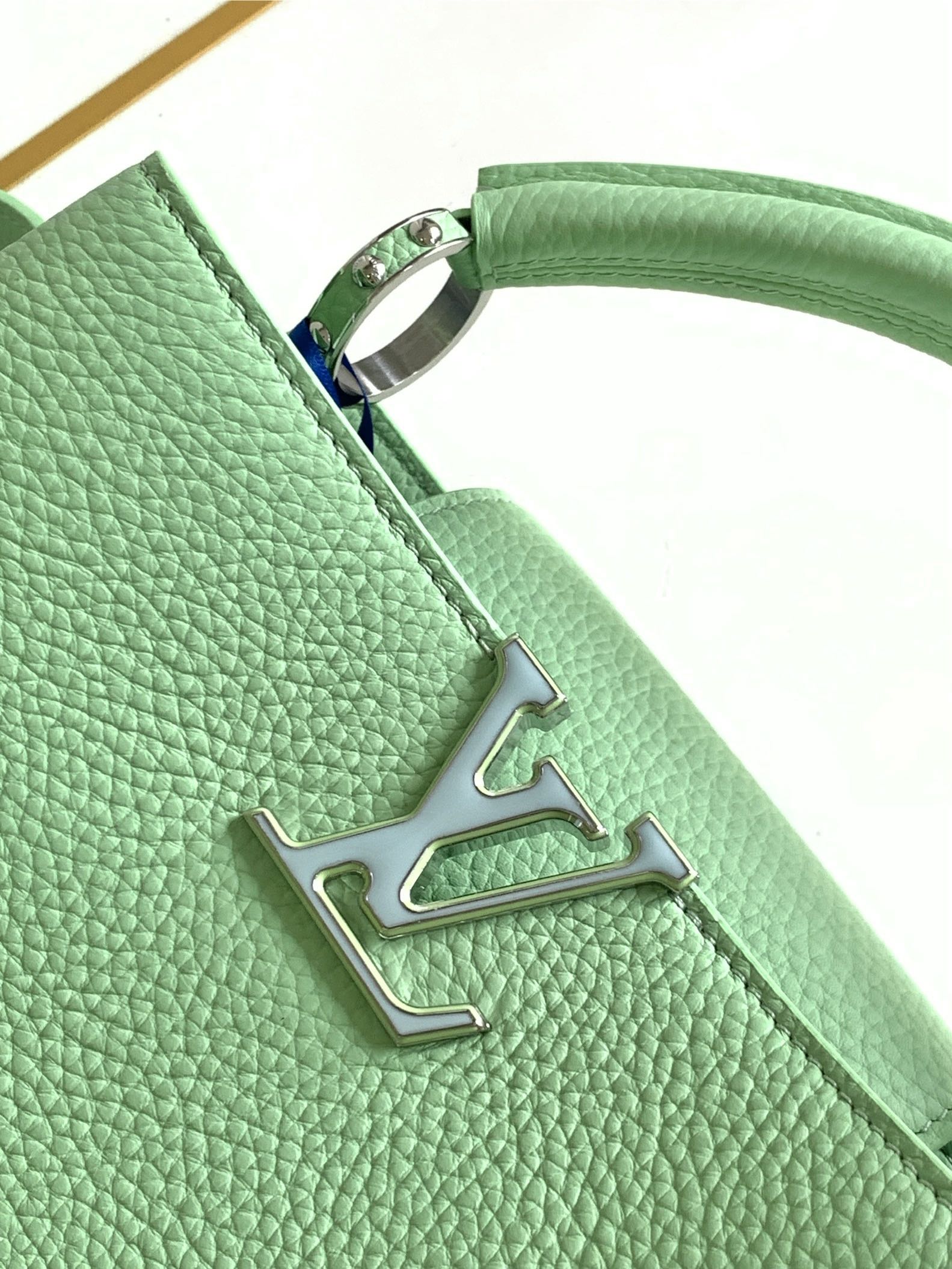 LOUIS VUITTON CAPUCINES BB 27 IN LIGHT GREEN TAURILLON SILVER HARDWARE