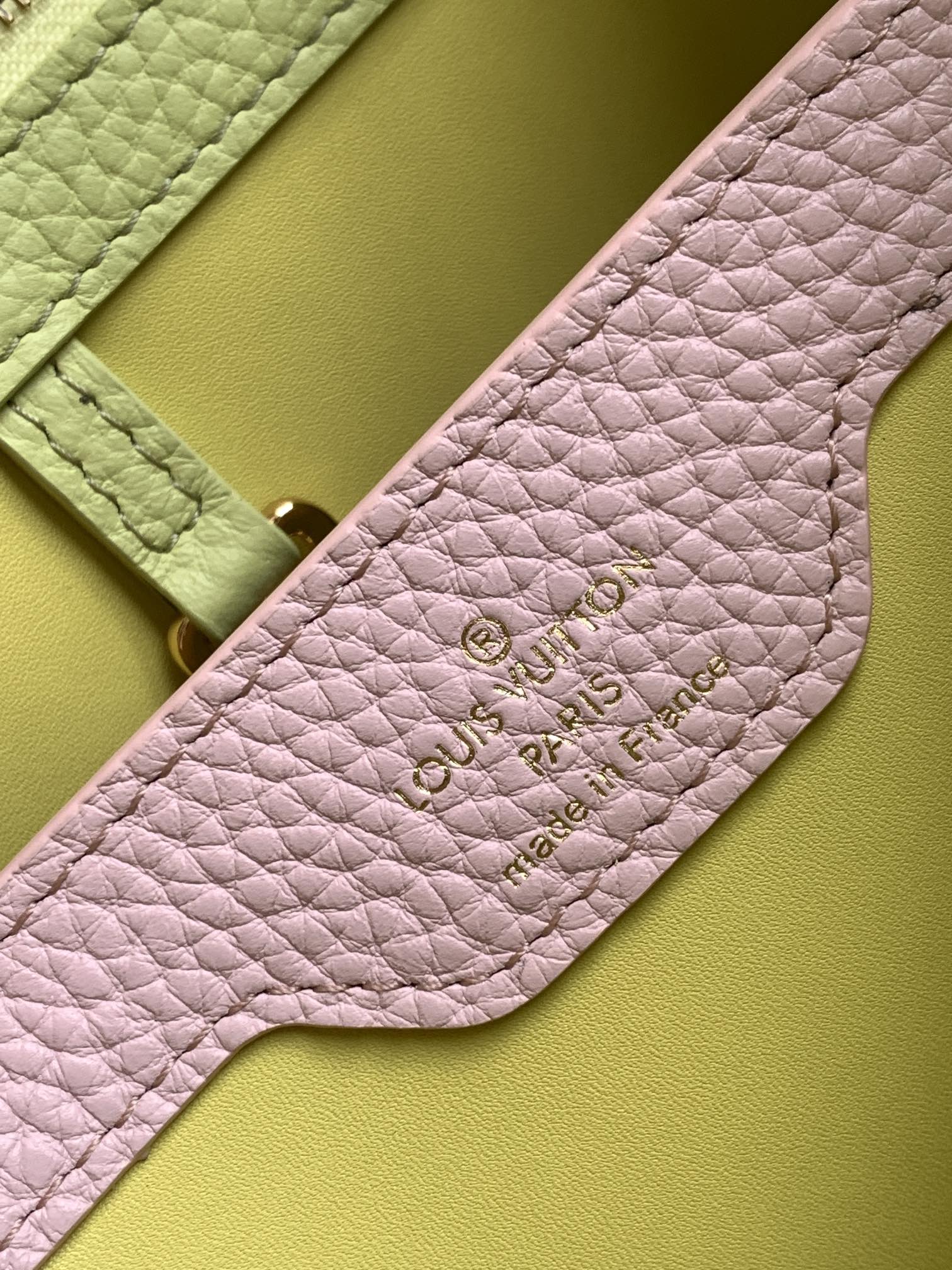 LOUIS VUITTON CAPUCINES BB 27 IN PEAR GREEN TAURILLON GOLD HARDWARE