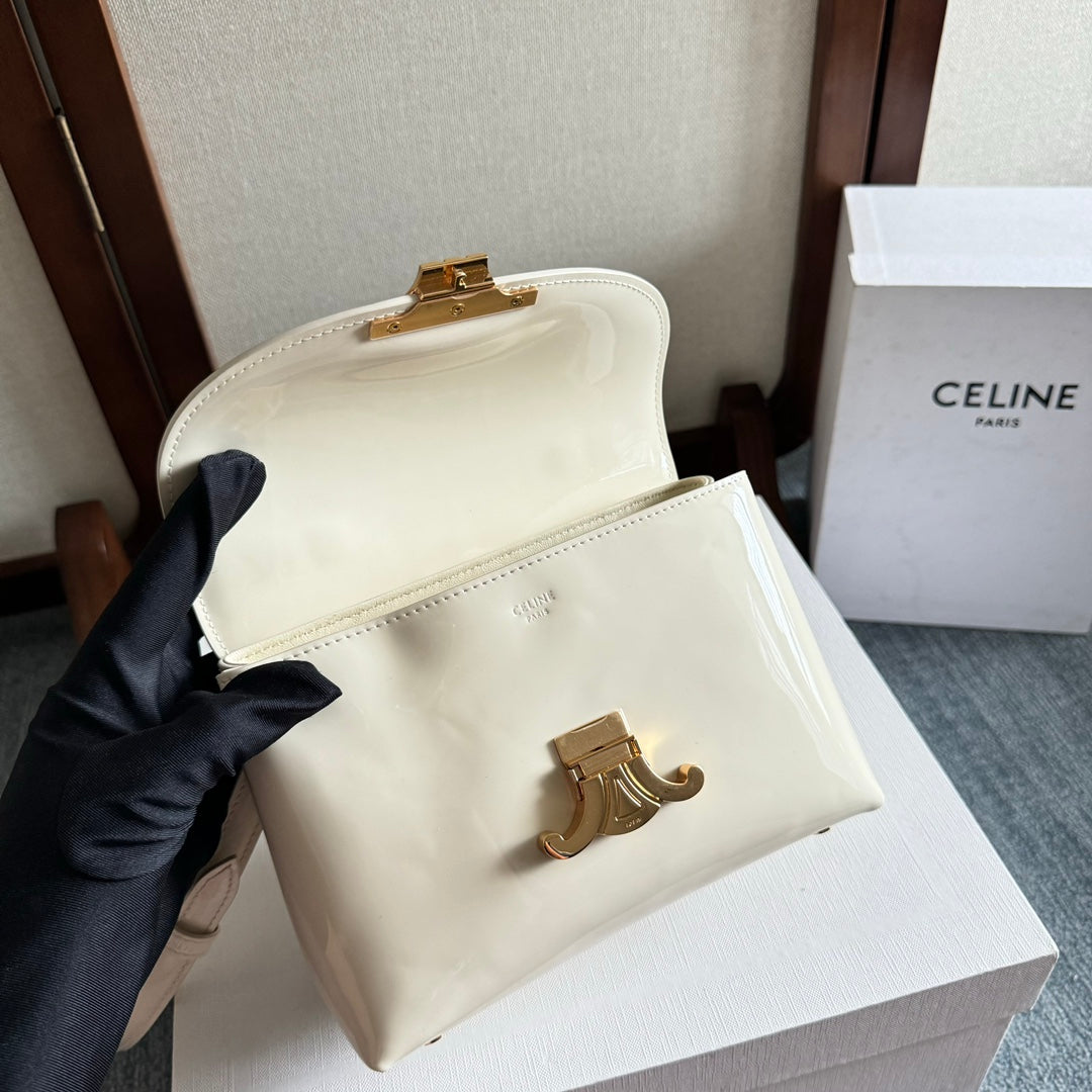 CELINE TEEN NINO BAG 20 IN WHITE GLOSSY CALFSKIN GOLD HARDWARE