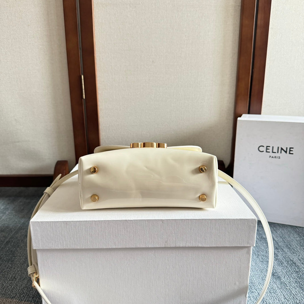 CELINE TEEN NINO BAG 20 IN WHITE GLOSSY CALFSKIN GOLD HARDWARE