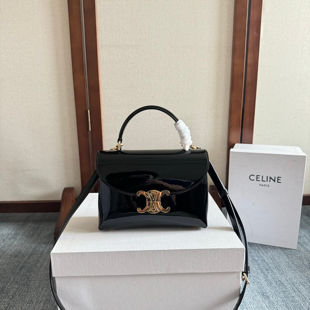 CELINE TEEN NINO BAG 20 IN BLACK GLOSSY CALFSKIN GOLD HARDWARE
