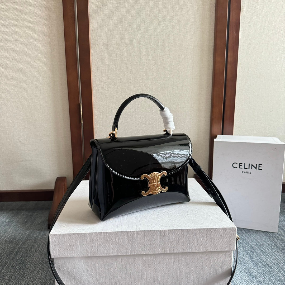 CELINE TEEN NINO BAG 20 IN BLACK GLOSSY CALFSKIN GOLD HARDWARE