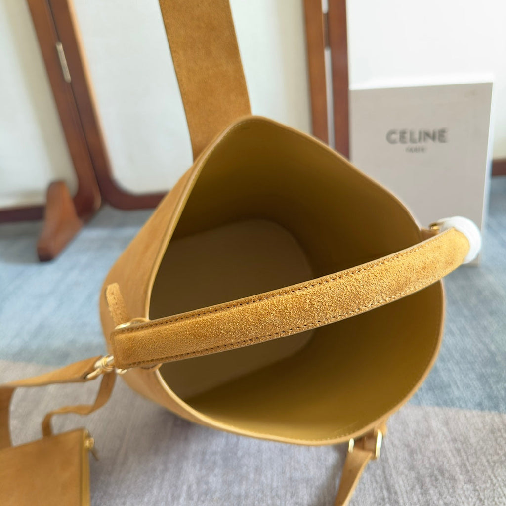 CELINE MINI BUCKET LOUISE 25 CARAMEL BROWN IN NUBUCK