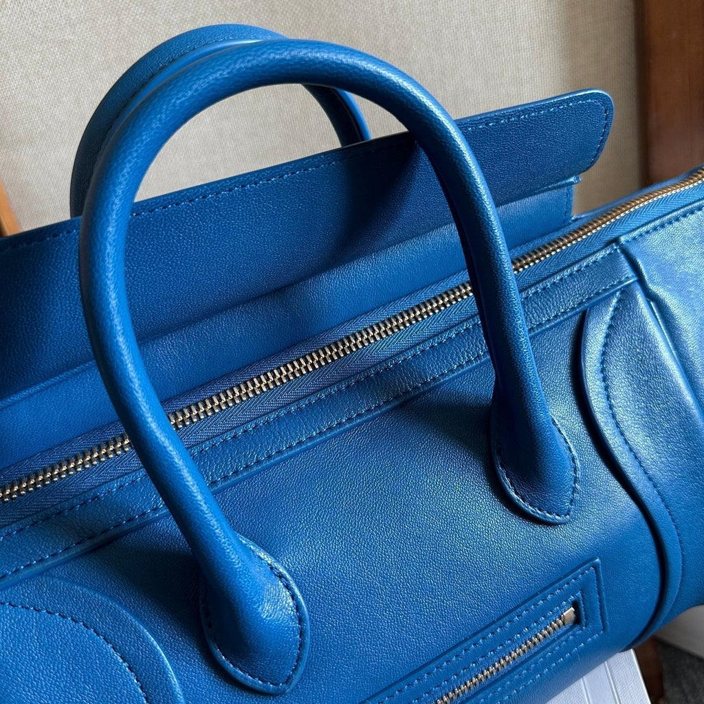 CELINE 25S NEW LUGGAGE 36MM IN DARK BLUE CALFSKIN GOLD HARDWARE