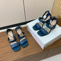 DIOR THREE-STRAP HIGH-HEELED EMBROIDERED SANDALS NAVY BLUE