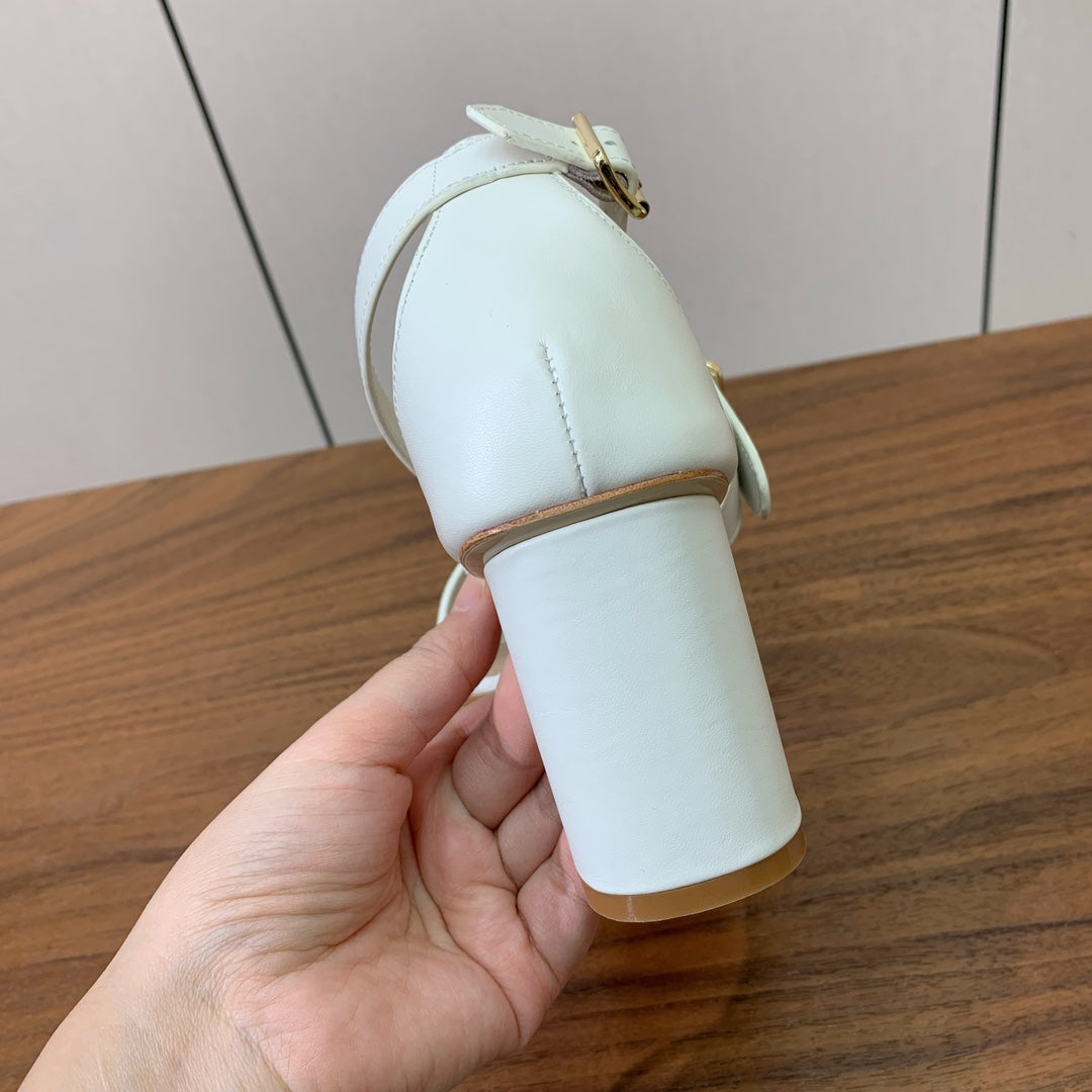 DIOR THREE-STRAP HIGH-HEELED EMBROIDERED SANDALS WHITE