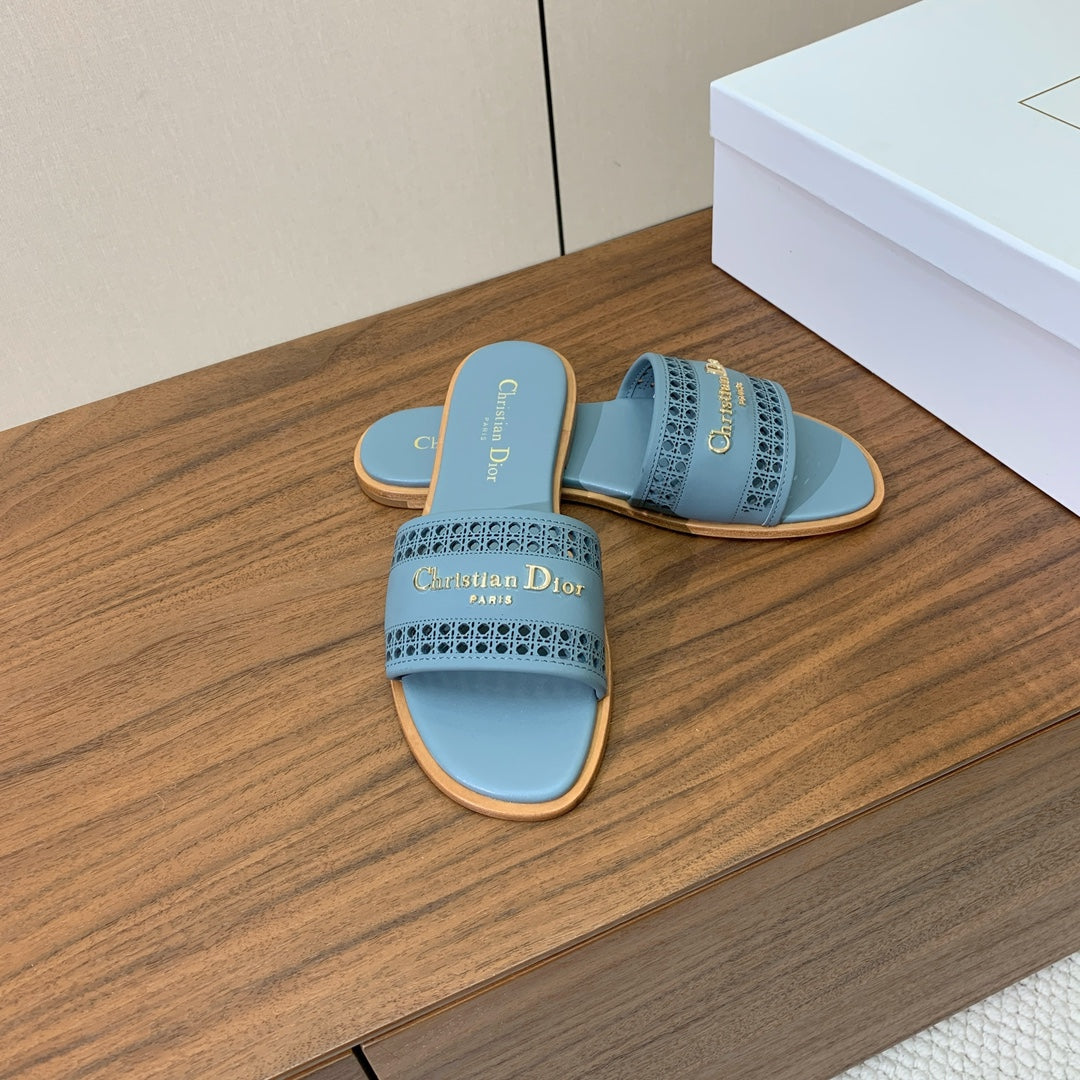 DIOR DWAY CERULEAN BLUE CALFSKIN AND GOLD LOGO