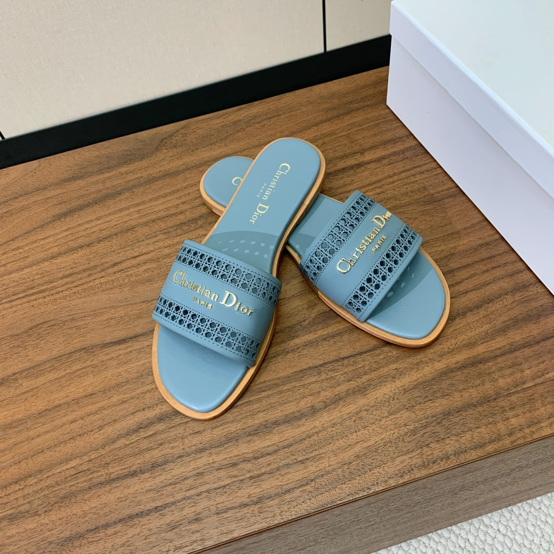 DIOR DWAY CERULEAN BLUE CALFSKIN AND GOLD LOGO