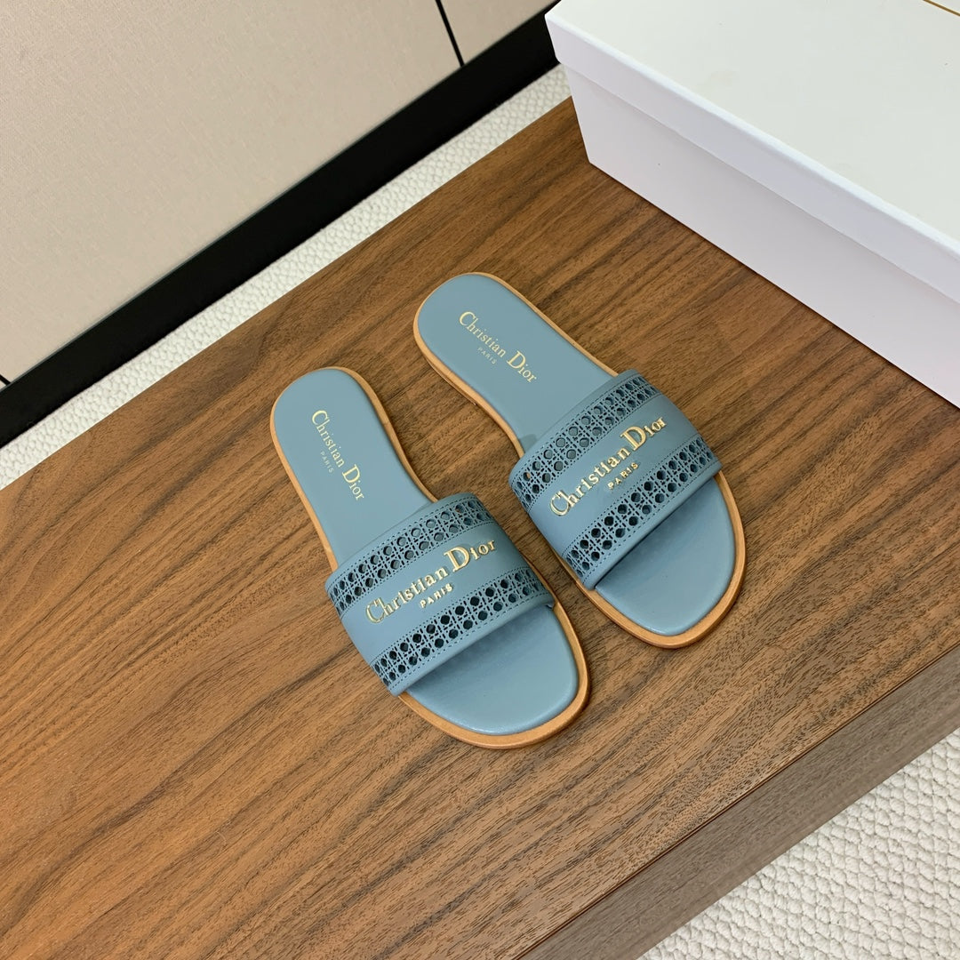 DIOR DWAY CERULEAN BLUE CALFSKIN AND GOLD LOGO