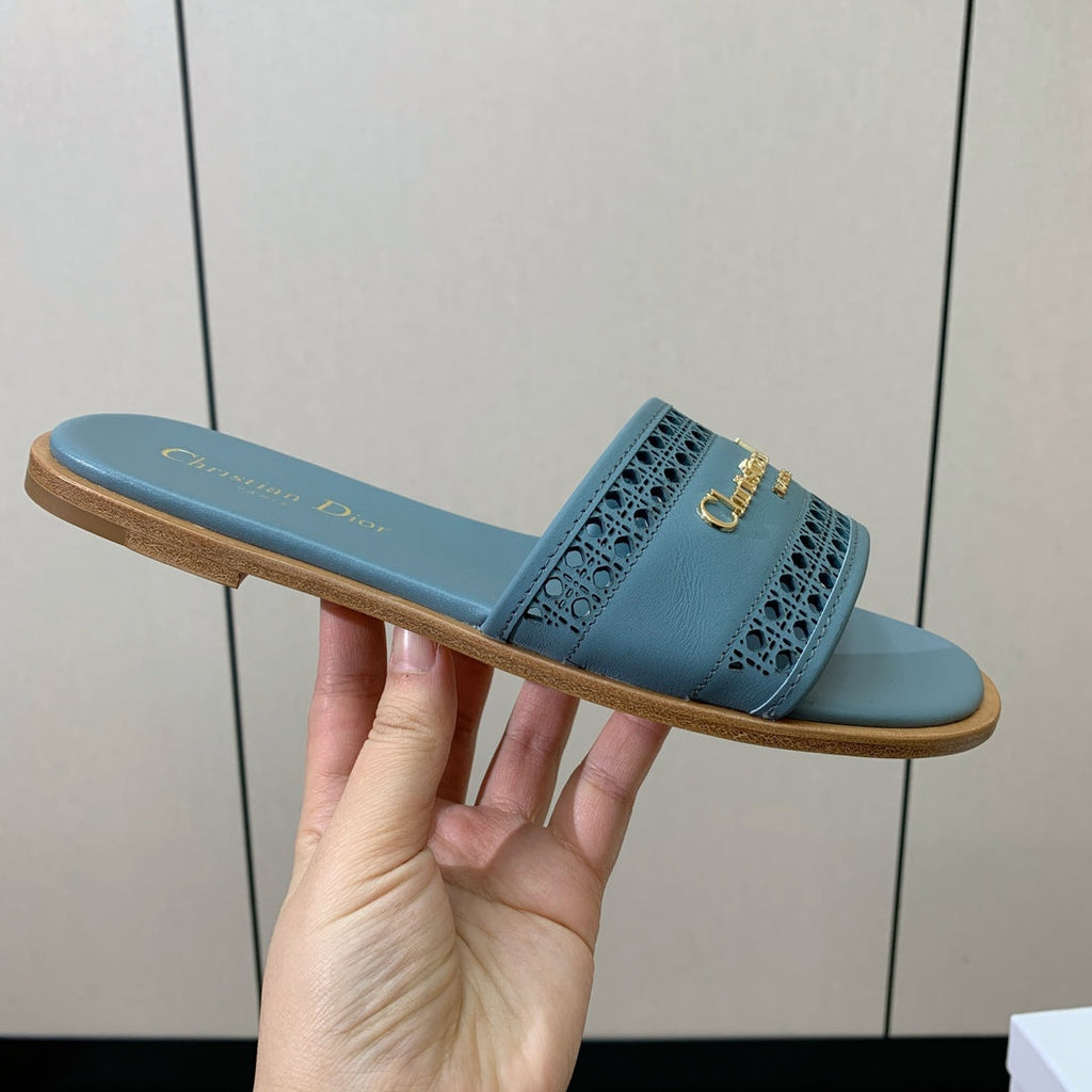 DIOR DWAY CERULEAN BLUE CALFSKIN AND GOLD LOGO