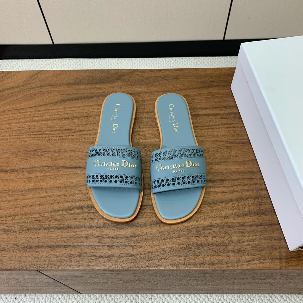 DIOR DWAY CERULEAN BLUE CALFSKIN AND GOLD LOGO