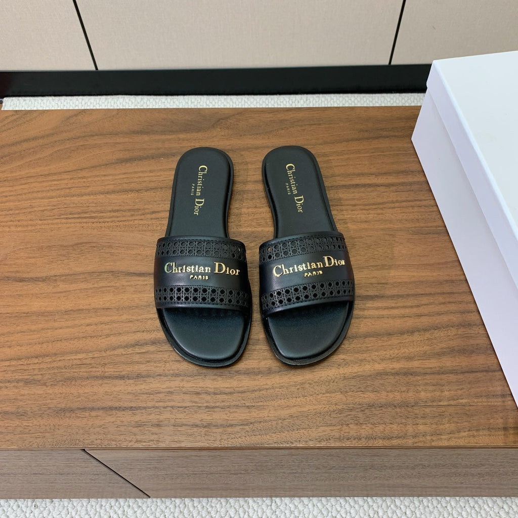 DIOR DWAY BLACK CALFSKIN AND GOLD LOGO