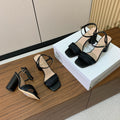 DIOR HIGH HEEL EMBROIDERED SANDAL IN BLACK CALFSKIN AND WOVEN STRAPS