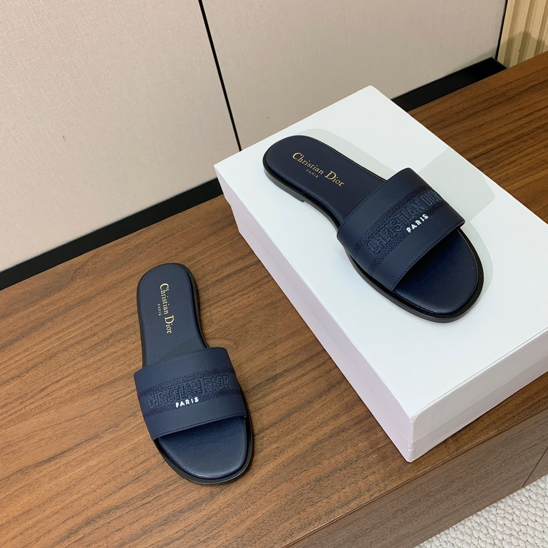 DIOR 25S DWAY SLIDE IN DEEP NAVY BLUE CALFSKIN