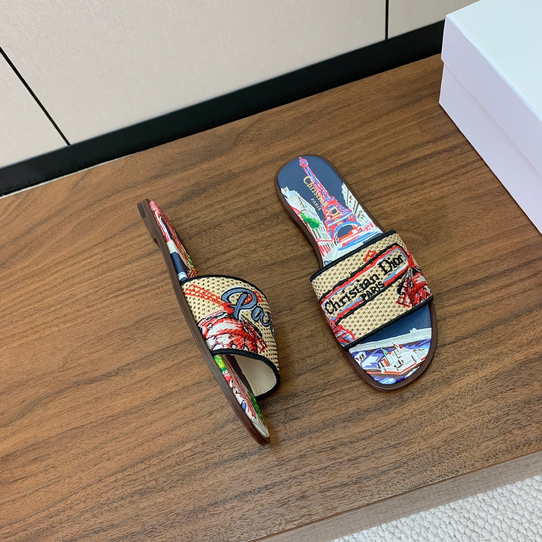 DIOR 25S DWAY SLIDE IN MULTICOLOR CALFSKIN AND FABRIC STYLE 5