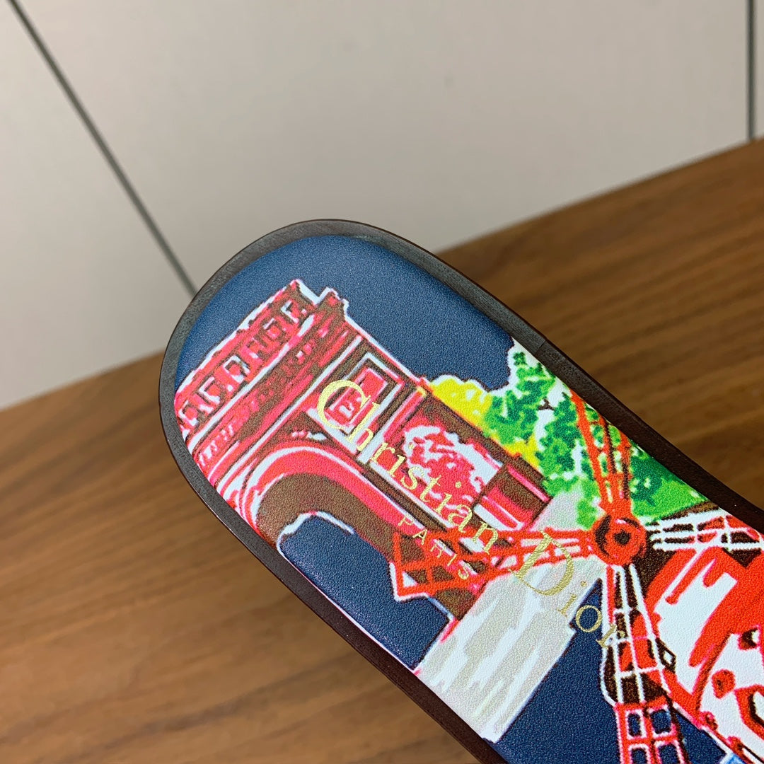 DIOR 25S DWAY SLIDE IN MULTICOLOR CALFSKIN AND FABRIC STYLE 5