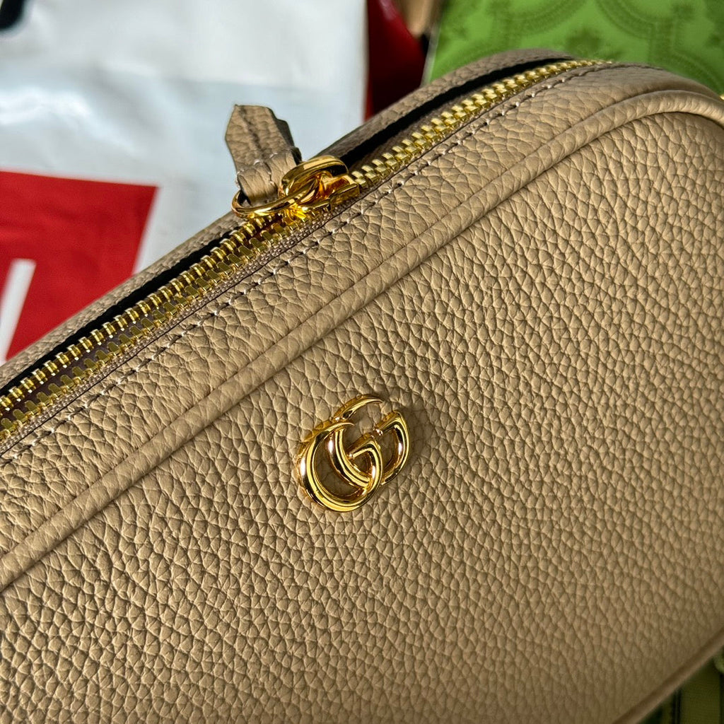 GUCCI MARMONT MINI SHOULDER BAG 18 IN BUFF BEIGE CALFSKIN GOLD HARDWARE