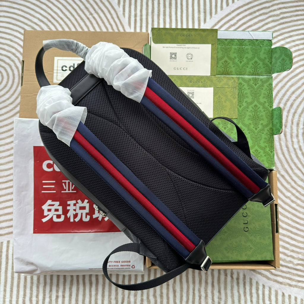 GUCCI BACKPACK 44 IN GRAY MONOGRAM CANVAS AND BLACK LEATHER TRIM