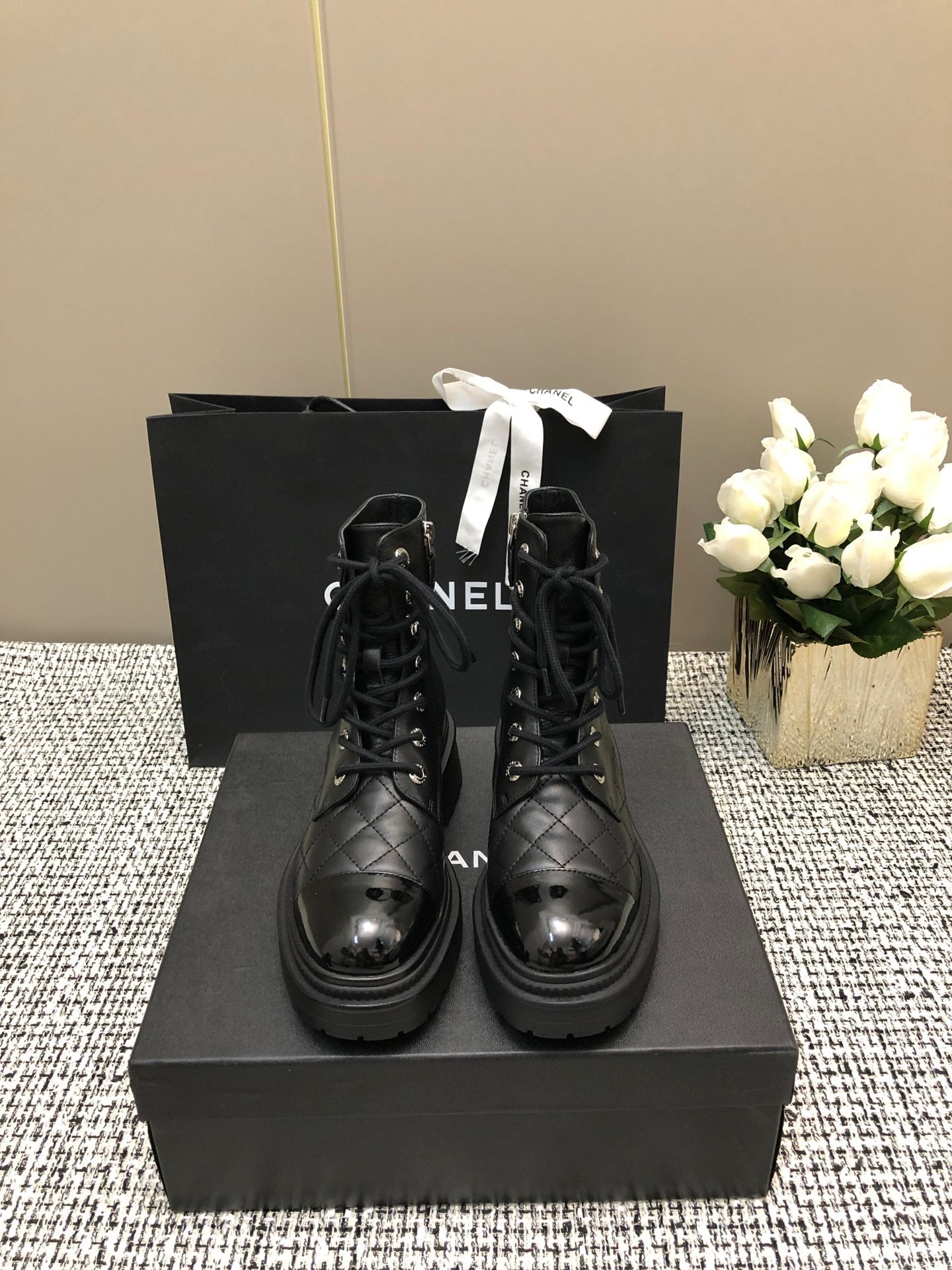 CHANEL SHORT BOOTS BLACK LAMBSKIN