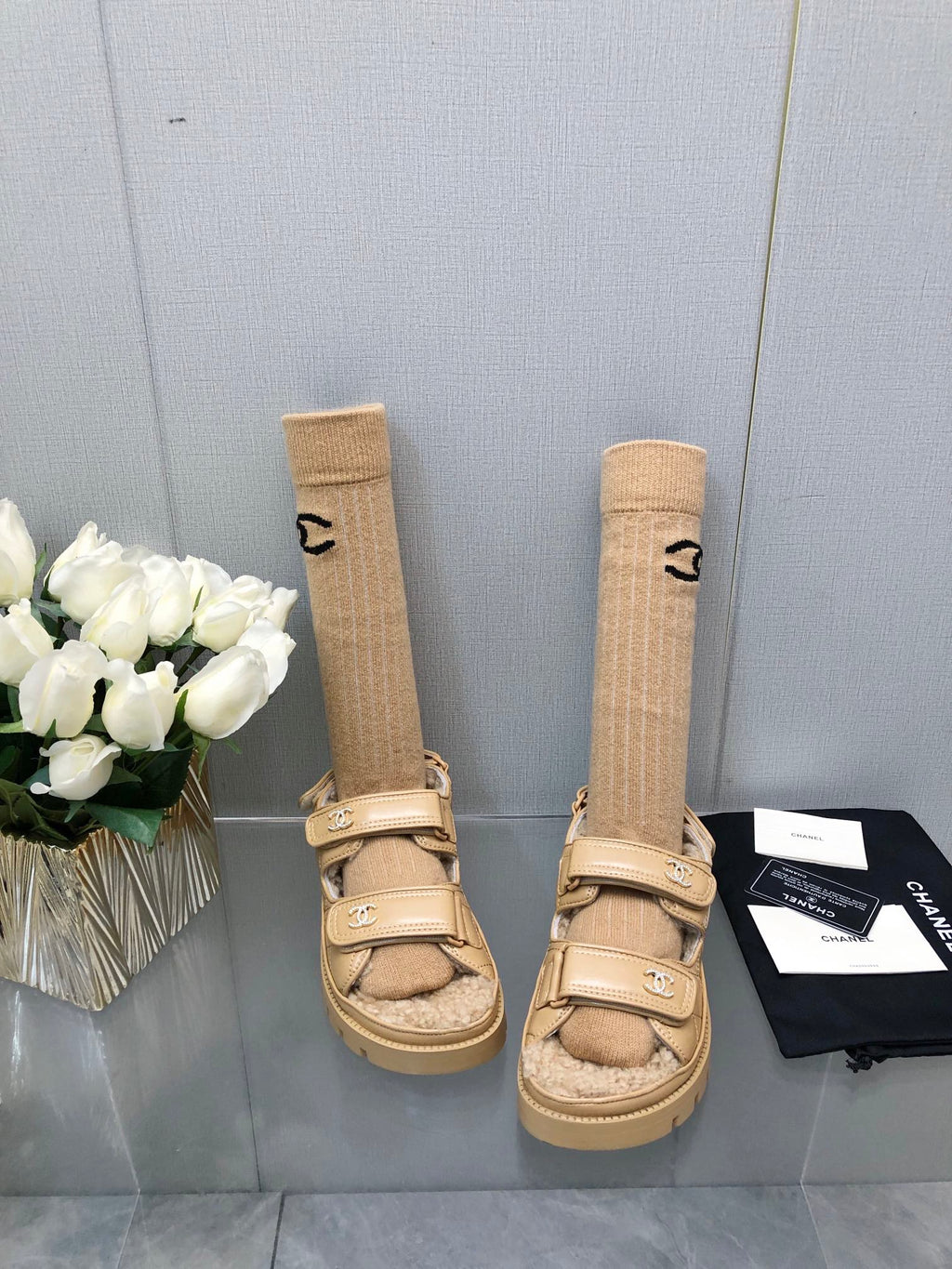 CHANEL DAD SANDAL YELLOW CREAM LAMBSKIN