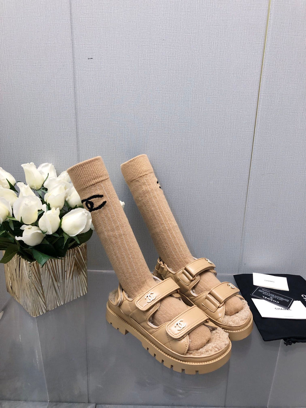 CHANEL DAD SANDAL YELLOW CREAM LAMBSKIN