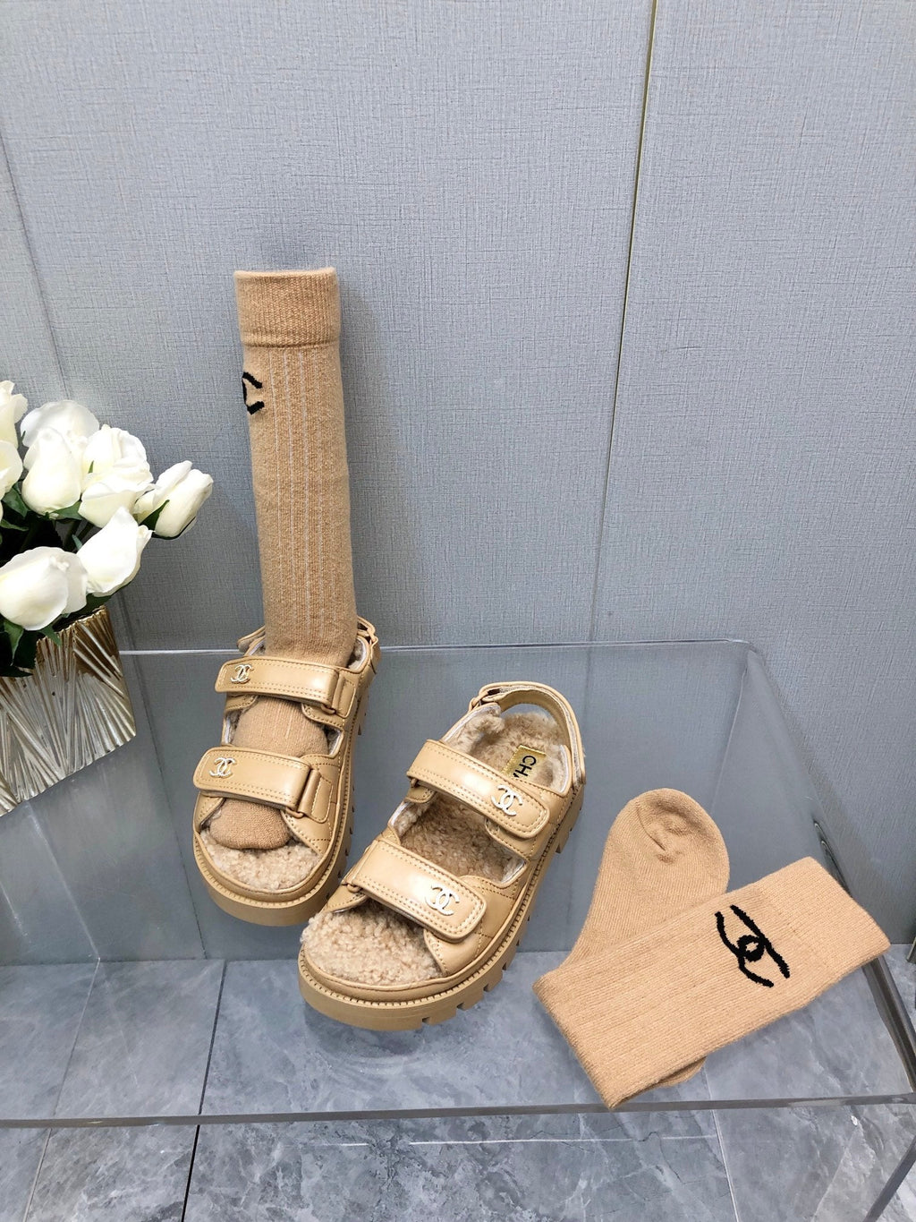 CHANEL DAD SANDAL YELLOW CREAM LAMBSKIN