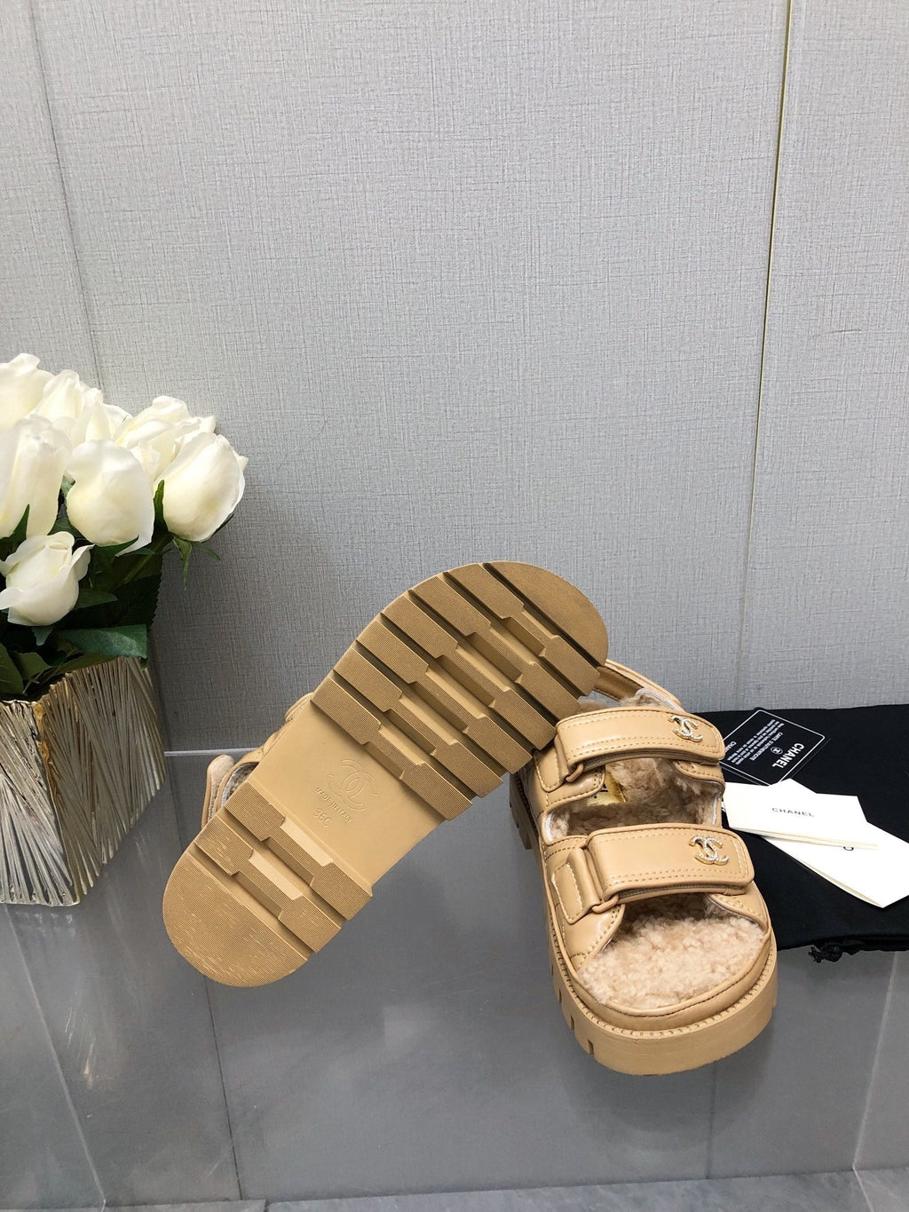 CHANEL DAD SANDAL YELLOW CREAM LAMBSKIN