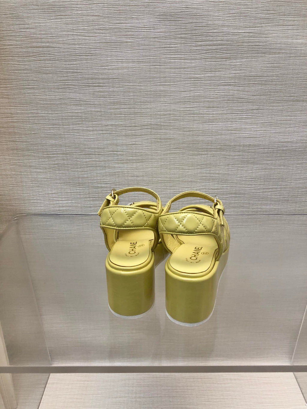 CHANEL WEDGE SANDALS IN YELLOW CREAM CALFSKIN