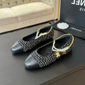 CHANEL Double Strap Chunky Heel Mary Jane Shoes Black/White Caro