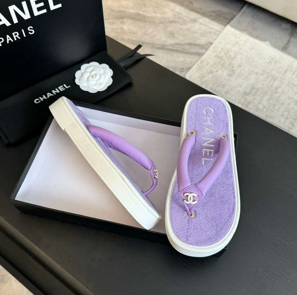 CHANEL Thick-soled Flip-Flops Lambskin Lavender Purple