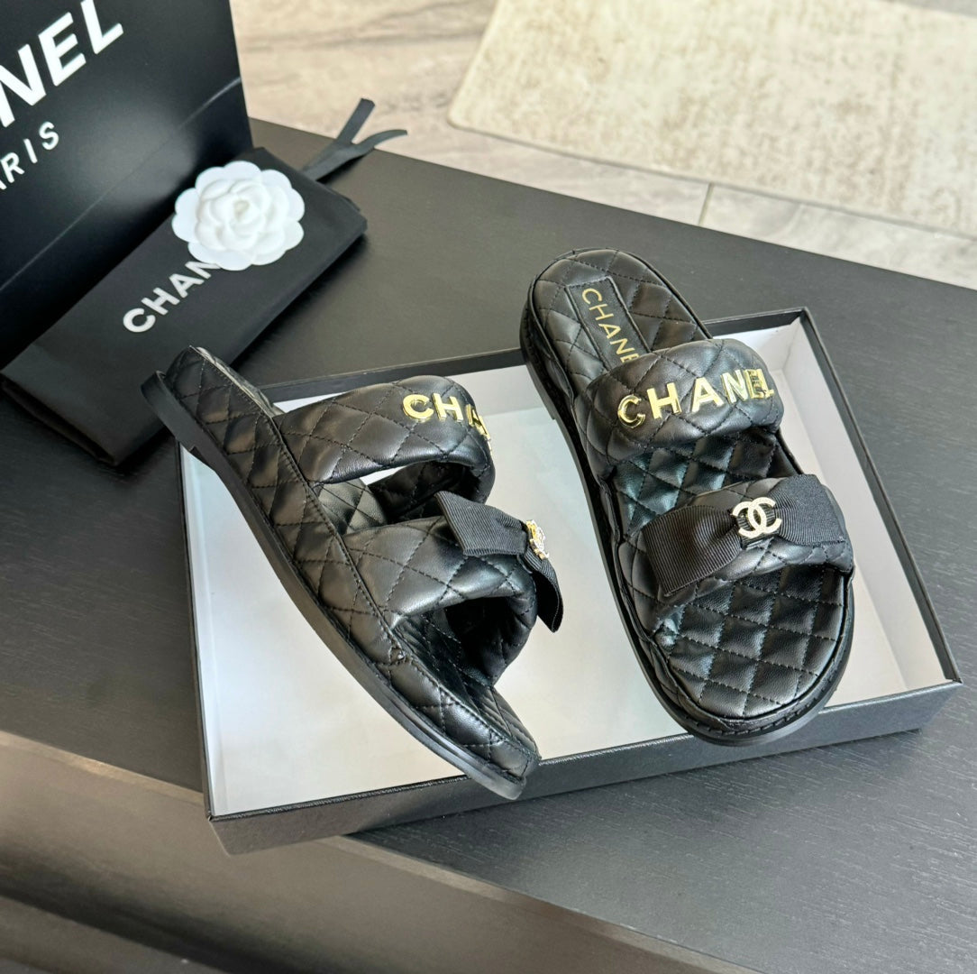 CHANEL Mule Sandals Lambskin Black