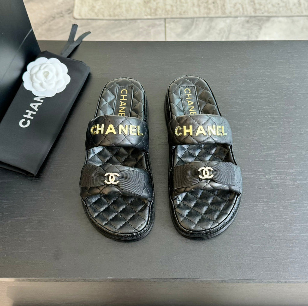 CHANEL Mule Sandals Lambskin Black