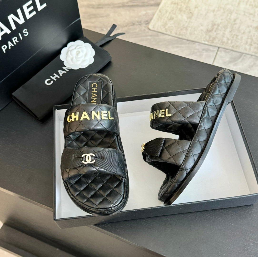 CHANEL Mule Sandals Lambskin Black