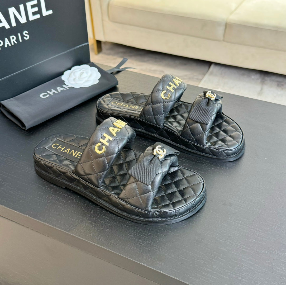 CHANEL Mule Sandals Lambskin Black