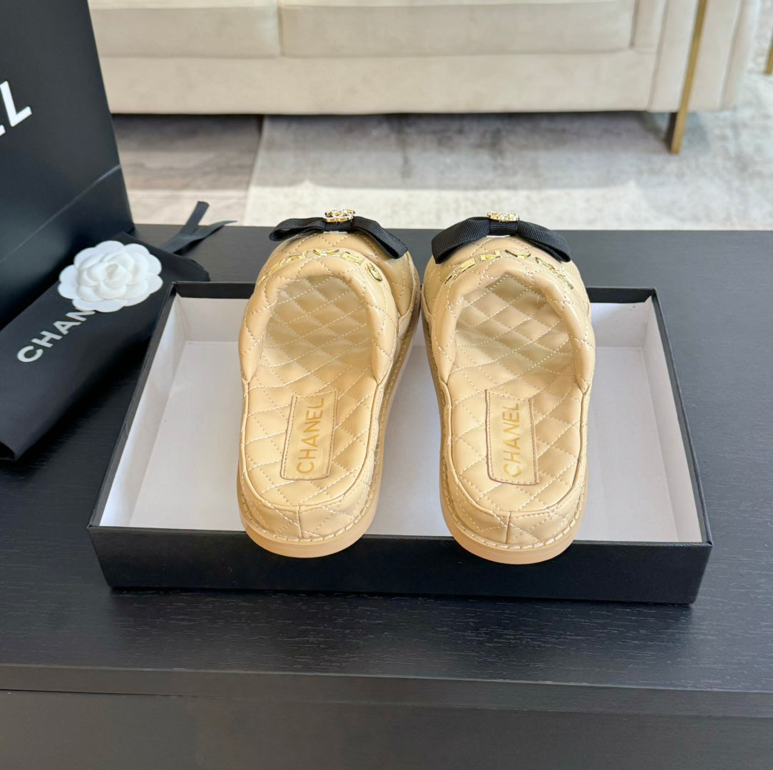 CHANEL Mule Sandals Lambskin Beige Cream