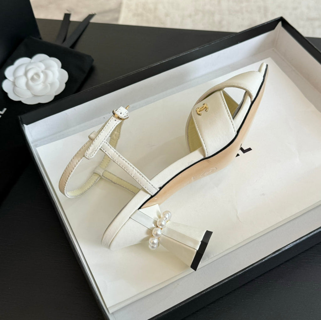 CHANEL High Sandals Lambskin White